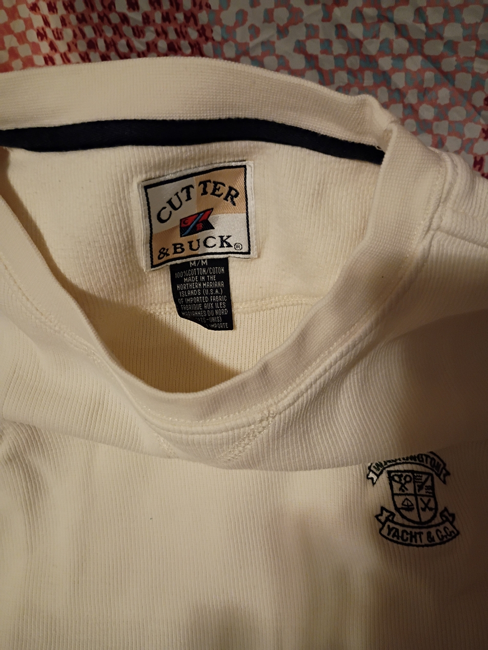 Cutter & Buck Cream Crewneck Sweater with Embroidered Crest